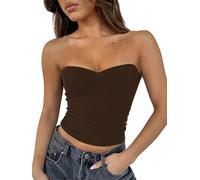 ForeFair Women's Sexy Strapless Tube Tops Backless Bandeau Sleeveless Basic Going Out Tops Summer Tank Top, Dark Brown, S