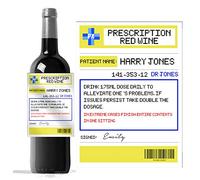 forefrontdesigns Personalised Novelty Prescription Red Wine Bottle Label - Funny Prescription Bottle Label for Alcohol - Spoof Prescription Wine Stickers for Bottles, Secret Santa,Joke Gifts