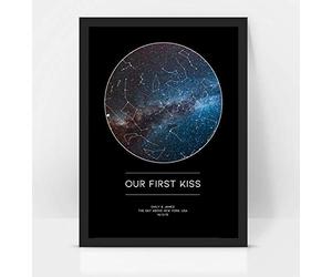 Forefrontdesigns Personalised Star Map - Custom Star Map, The Night We Met, Stars on the Day You Were Born, Constellation Gifts, Name a Star Gift, Where We First Met - Unique Valentine’s Gift
