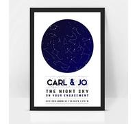 forefrontdesigns Personalised The Night Sky on Your Engagement Star map chart astronomical Poster Print, Framed/unframed