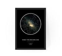 forefrontdesigns Personalised When two became one custom Star map chart astronomical poster print, framed/unframed (A4 print with frame)
