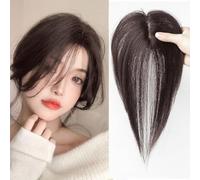 Forehead Fringe Bangs Extension Human Hair 4x8cm Mini Hairpiece Clip in 25cm Head Top Replacement Topper (Neat Bangs Black)