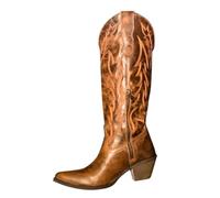 Foreign Trade New European and American Women's Tube Fluorescent Pointed Adult Boots Thick Heel Shoes Boots Womens Knee High Boots Wide Calf Leather (Brown, 3.5)