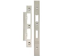 Forend Strike & Fixing Pack For DIN Euro Sash & Bathroom Lock Satin Steel
