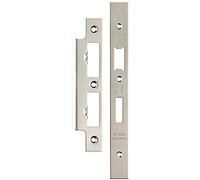 Forend Strike & Fixing Pack - for DIN Euro Sash & Bathroom Lock - Satin Steel | Forend Strike & Fixing Protective Plate Set - Door Lock Furnishings - Forend Plate, Strike Plate and Screws Included