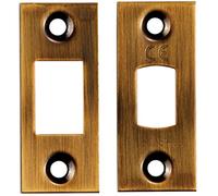Forend Strike & Fixing Pack - Suitable for Tubular Deadbolt - Antique Brass | Forend Strike & Fixing Protective Plate Set - Door Lock Furnishings - Forend Plate, Strike Plate and Screws Included