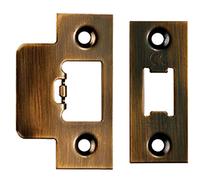 Forend Strike & Fixing Pack - Suitable for Tubular Latch - Antique Brass | Forend Strike & Fixing Protective Plate Set - Door Lock Furnishings - Forend Plate, Strike Plate and Screws Included