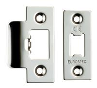 Forend Strike & Fixing Pack - Suitable for Tubular Latch - Bright Steel | Forend Strike & Fixing Protective Plate Set - Door Lock Furnishings - Forend Plate, Strike Plate and Screws Included