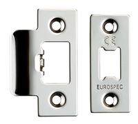 Forend Strike & Fixing Pack - Suitable for Tubular Latch - Bright Steel | Forend Strike & Fixing Protective Plate Set - Door Lock Furnishings - Forend Plate, Strike Plate and Screws Included