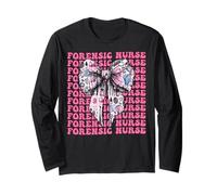 Forensic Nurse Nursing FNE Fingerprint Girl Coquette Bow Long Sleeve T-Shirt