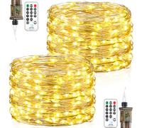Forepin Fairy Lights Mains Powered, 2 Pack 18M 150LED Fairy Lights Plug in Outdoor Waterproof String Light with Remote Timer, Bright Warm White Lighting Outside Indoor Garden Bedroom Decorations