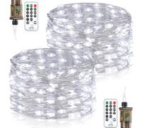 Forepin Fairy Lights Plug in, 2 Pack 18M 150LED Fairy Lights Mains Powered Outdoor Waterproof String Light with Remote Timer, Bright Lighting Dimmable for Outside Indoor Garden Wedding Decorations
