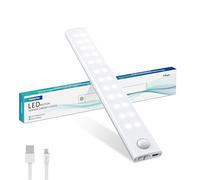Forepin Under Cabinet Kitchen Lights, 1 Pack 40 LED Motion Sensor Cupboard Lights with Magnetic Strip, 20cm USB Rechargeable 3 Color Temperature Dimmable Night Lights for Closet Stairs Wardrobe