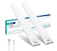 Forepin Under Cabinet Kitchen Lights, 2 Pack 3000mAh 60 LED Motion Sensor Cupboard Lights Indoor USB-C Rechargeable 3 Color Temperature Stepless Dimming Night Lights for Kitchen, Wardrobe, Stairs