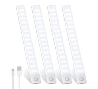 Forepin Under Cabinet Kitchen Lights 30cm, 3000mAh 60 LED Motion Sensor Cupboard Lights Indoor Type-C Rechargeable 3 Color Stepless Dimming Night Lights for Kitchen, Stairs, Hallway - 4 Packs