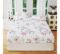 FOREPOTY Small Double Fitted Sheet,Soft And Comfortable Printed Bedding Sheet, Hotel Holiday Home Flower Mattress Protector,Flower 1,King 198 * 203cm+40cm (3pcs)