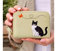 Fores Collection Cat & Butterfly Embroidered Zip Around Purse - Pistachio