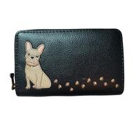 Fores Collection Embroidered Dog Zip-Around Card & Coin Purse - Black Bulldog