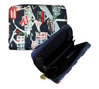 Fores Collection London Themed Zip-Around Purse with Crown Zip Pull - Navy
