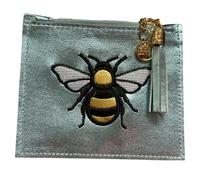 Fores Collection Metallic Embroidered Bee Coin, Card & ID Window Purse - Blue