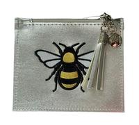 Fores Collection Metallic Embroidered Bee Coin, Card & ID Window Purse - Silver