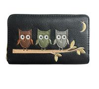 Fores Collection Owl Design Concertina Zip Around Purse - Black