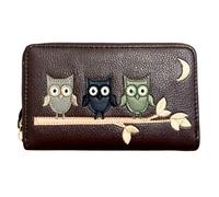 Fores Collection Owl Design Concertina Zip Around Purse - Chocolate