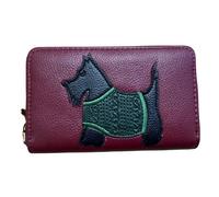 Fores Collection Scottie Dog Zip Around Purse - Women’s Faux Leather Concertina Wallet - Wine Red