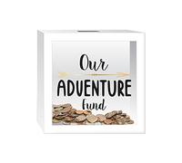 Foreside Home and Garden Our Adventure Fund Wooden Piggy Bank, Wood, White, 6x6