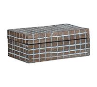 Foreside Home Garden Handcarved Plaid 6x4 Lidded Decorative Wood Storage Box, Natural