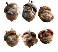 Forest Acorn Ornaments - Cozy Forest Christmas Ornaments,6pcs Acrylic Cute Forest Animal Christmas Trees Hanging Decorations,Rustic Nature-Themed Home Decor, Animal Lovers Gift