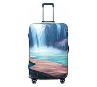 Forest and White Waterfall Elastic Travel Luggage Cover Suitcase Protector, Print Suitcase Baggage Cover Anti-Scratch