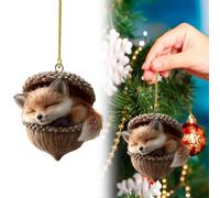 Forest Animal Acorn Christmas Ornaments, Woodland Holiday Decorations,3D Effect Miniature Animal in Acorn Decorations Nature 2026 Pine Cone Animals Decoration for Christmas Tree Decor (Fox)