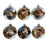 Forest Animal Acorn Decoration with Christmas Ball, 3D Acrylic Animal Cozy Forest Christmas Hanging Ornaments, Creature Woodland Xmas Ornament for Home Party Decor Animals Lovers Gifts (Color G 6pcs)