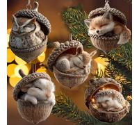 Forest Animal Acorn Ornaments, 2025 Forest Animal Acorn Ornaments Christmas Advent Calendar, Upgrade Pine Cone Decoration, Acrylic Woodland Creature Hanging Ornament (2d Flat) (Brown)