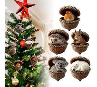 Forest Animal Acorn Ornaments, 2025 Forest Animal Acorn Ornaments Christmas Advent Calendar, Upgrade Pine Cone Decoration, Acrylic Woodland Creature Hanging Ornament (2d Flat) (White)