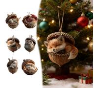 Forest Animal Acorn Ornaments, 2025 Forest Animal Acorn Ornaments Christmas Advent Calendar, Upgrade Pine Cone Decoration, Acrylic Woodland Creature Hanging Ornament (2d Flat) (Yellow)