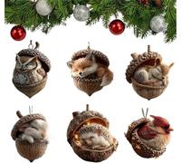 Forest Animal Acorn Ornaments - 2026 New Cozy Forest Christmas Ornaments, 2D Acrylic Hanging Woodland Ornament, Woodland Creature Figurine, Nature-Themed Home Decor for Animal Lovers (Mix-6Pcs)