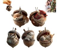 Forest Animal Acorn Ornaments, 2D Acrylic Cozy Forest Christmas Ornaments, Pine Cone Animal Decoration, Woodland Creature Figurine, Hanging Ornament Home Party Décor for Xmas Tree Decorations