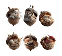 Forest Animal Acorn Ornaments - 2D Acrylic Cute Hanging Decorations, Rustic Nature-Themed with Squirrels, Hedgehogs, Foxes, Cardinals, Owls and Rabbits 1 Set