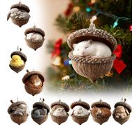 Forest Animal Acorn Ornaments, 4", Rustic Pine Cone Decor, Compatible with Christmas Tree, Nature-Themed Home & Gift