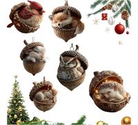 Forest Animal Acorn Ornaments,Animal Christmas Tree Decorations,2d Pattern Acrylic Ornaments,Hanging Ornament for Home Decor,Cozy ornaments, Nature Lovers Gifts(6pcs)