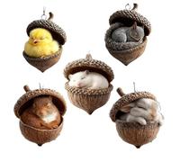 Forest Animal Acorn Ornaments, Animal Christmas Tree Decorations, 5 Pieces 2D Acrylic Flat Festive Decoration, Rustic Tree Pendant Decor For Indoor Outdoor Window Table Living Room Holiday Home Wall