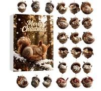 Forest Animal Acorn Ornaments Christmas Advent Calendar, 24 Days Christmas Countdown Calendar with 2D Cozy Forest Xmas Hanging Pendant, Pine Cone Animal Ornament for Xmas Tree Decoration (A)