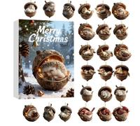 Forest Animal Acorn Ornaments Christmas Advent Calendar, 24 Days Christmas Countdown Calendar with 2D Flat Forest Xmas Hanging Decorations, Pine Cone Animal Ornament for Xmas Tree Decoration (A)