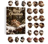 Forest Animal Acorn Ornaments Christmas Advent Calendar, 24 Days Christmas Countdown Calendar with Acrylic Cozy Forest Xmas Ornaments, Pine Cone Animal Ornament for Xmas Tree Decoration (A)