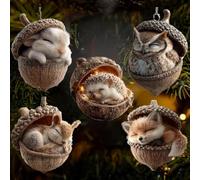Forest Animal Acorn Ornaments, Christmas Tree Decorations, Cozy Forest Christmas Ornaments, 2D Acrylic Forests Animals Hanging Decorations for Tree, Gifts for Nature Lovers, Holiday Home Decor