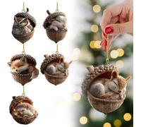 Forest Animal Acorn Ornaments, Cozy Christmas, Woodland Creature Figurine, 2D Acrylic Hanging Ornament Home Party Décor(5pcs)