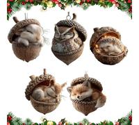 Forest Animal Acorn Ornaments - Cozy Forest Christmas Ornaments, 2026 New Pine Cone Animals Decoration, 2D Flat Acrylic Lovely Sleeping Animal Ornaments for Christmas Trees Hanging (5PC)