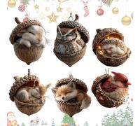 Forest Animal Acorn Ornaments - Cozy Forest Christmas Ornaments, 2026 New Pine Cone Decoration, Woodland Creature Figurine, 2D Acrylic Hanging Ornament Home Party Décor 6PCS (2D Flat)